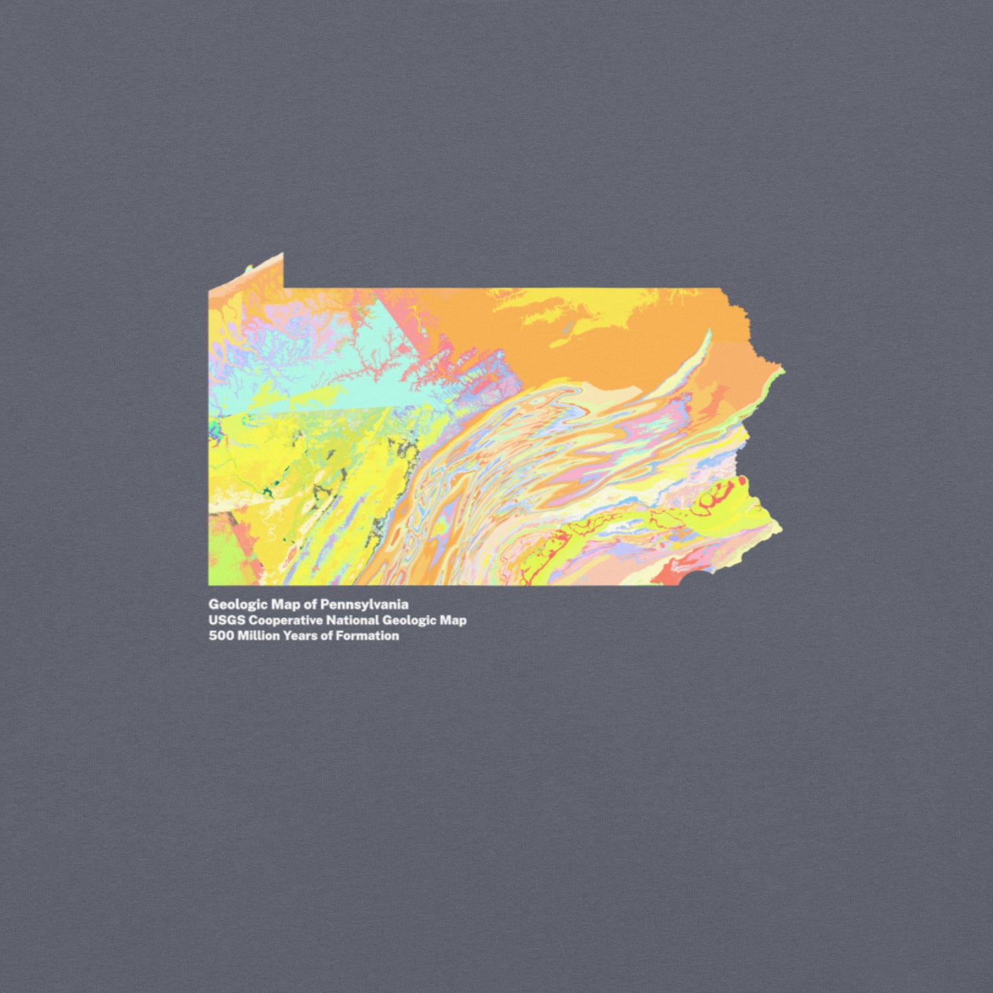 Pennsylvania State Geology Map T-Shirt, USGS Bedrock Earth Science Tee (Dark)