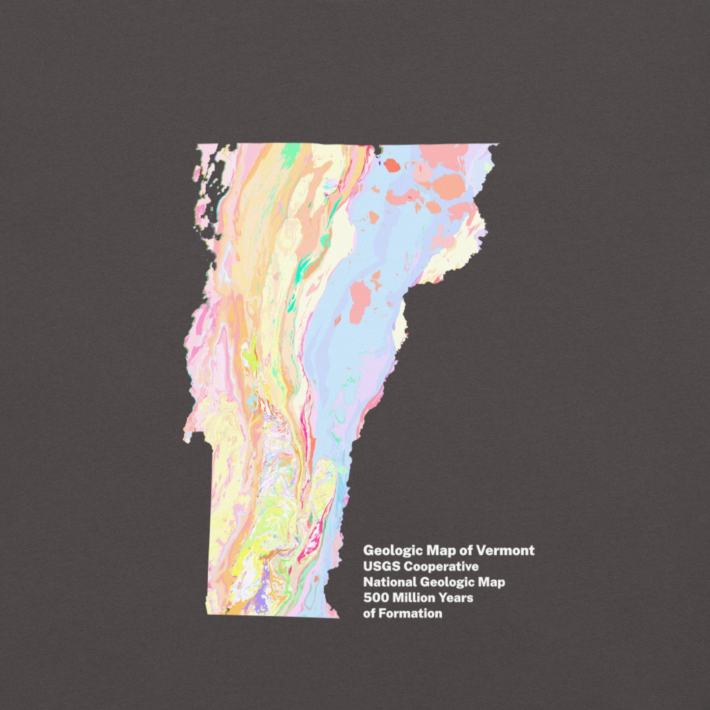 Vermont State Geology Map T-Shirt, USGS Bedrock Earth Science Tee (Dark)