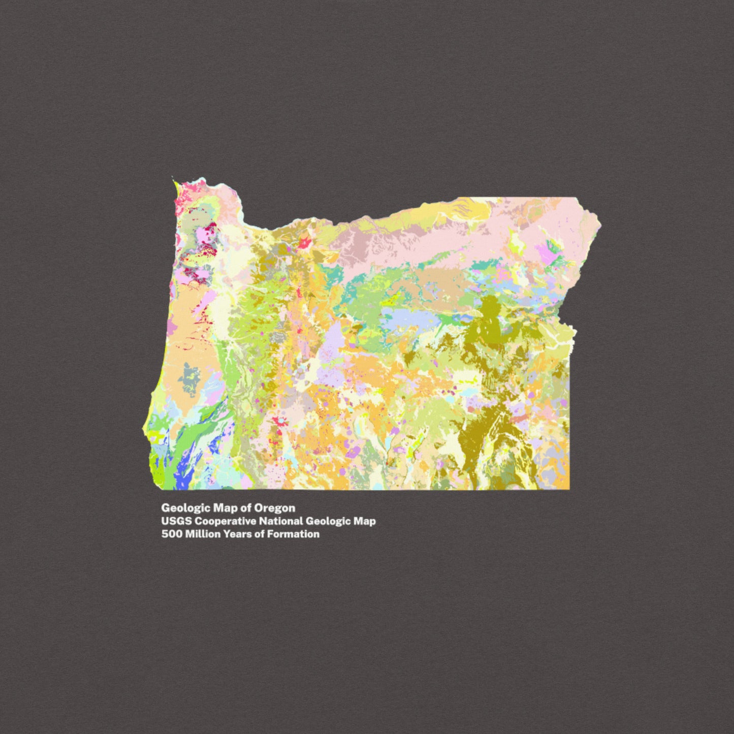 Oregon State Geology Map T-Shirt, USGS Bedrock Earth Science Tee (Dark)