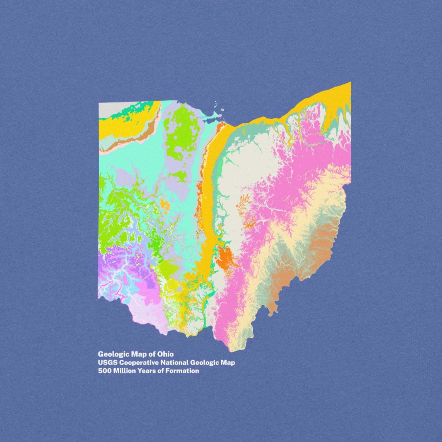 Ohio State Geology Map T-Shirt, USGS Bedrock Earth Science Tee (Dark)