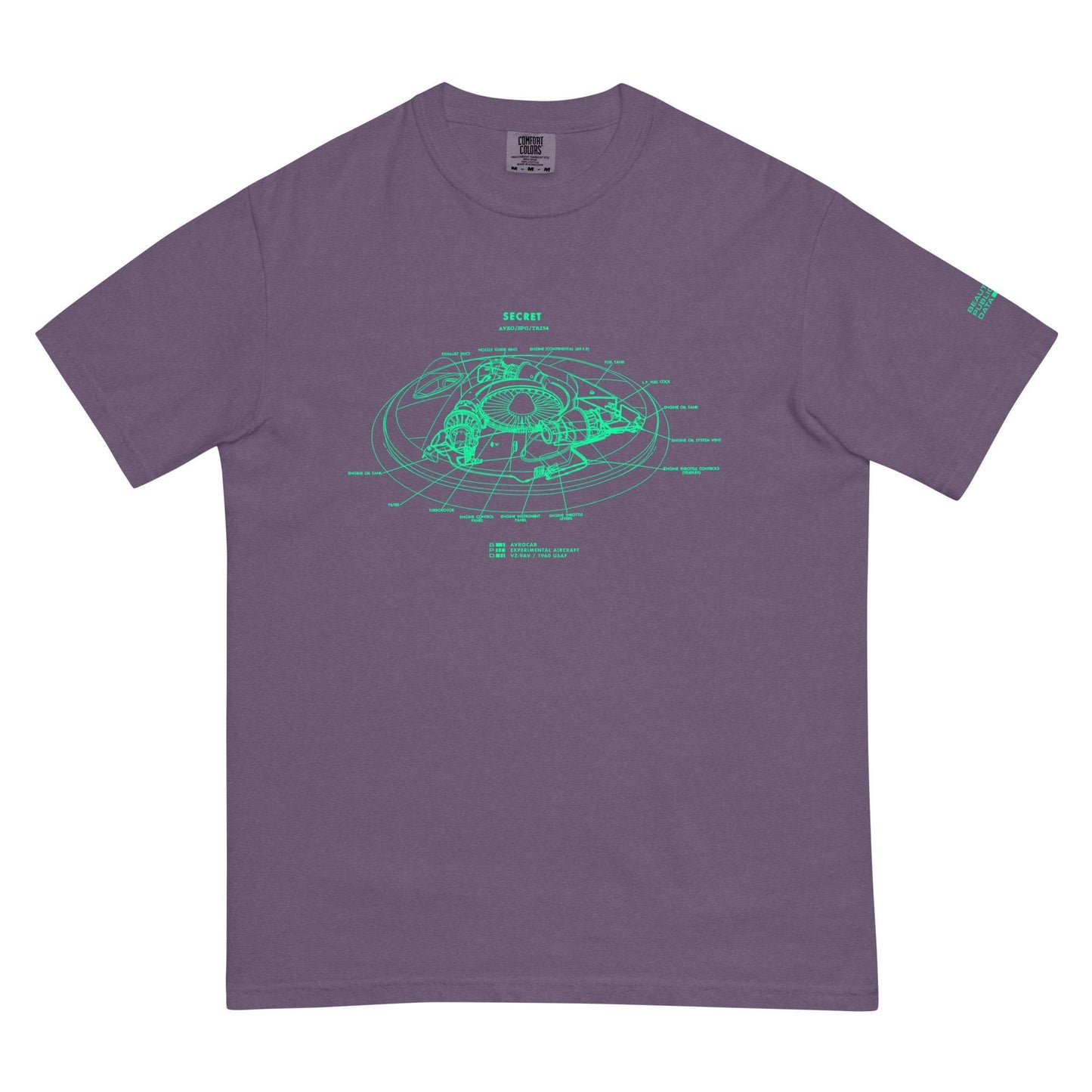 UFO Blueprint T-Shirt, Avrocar Flying Saucer Schematic, Military Aircraft Gift - Top Secret Aviation Tee, USAF VZ-9