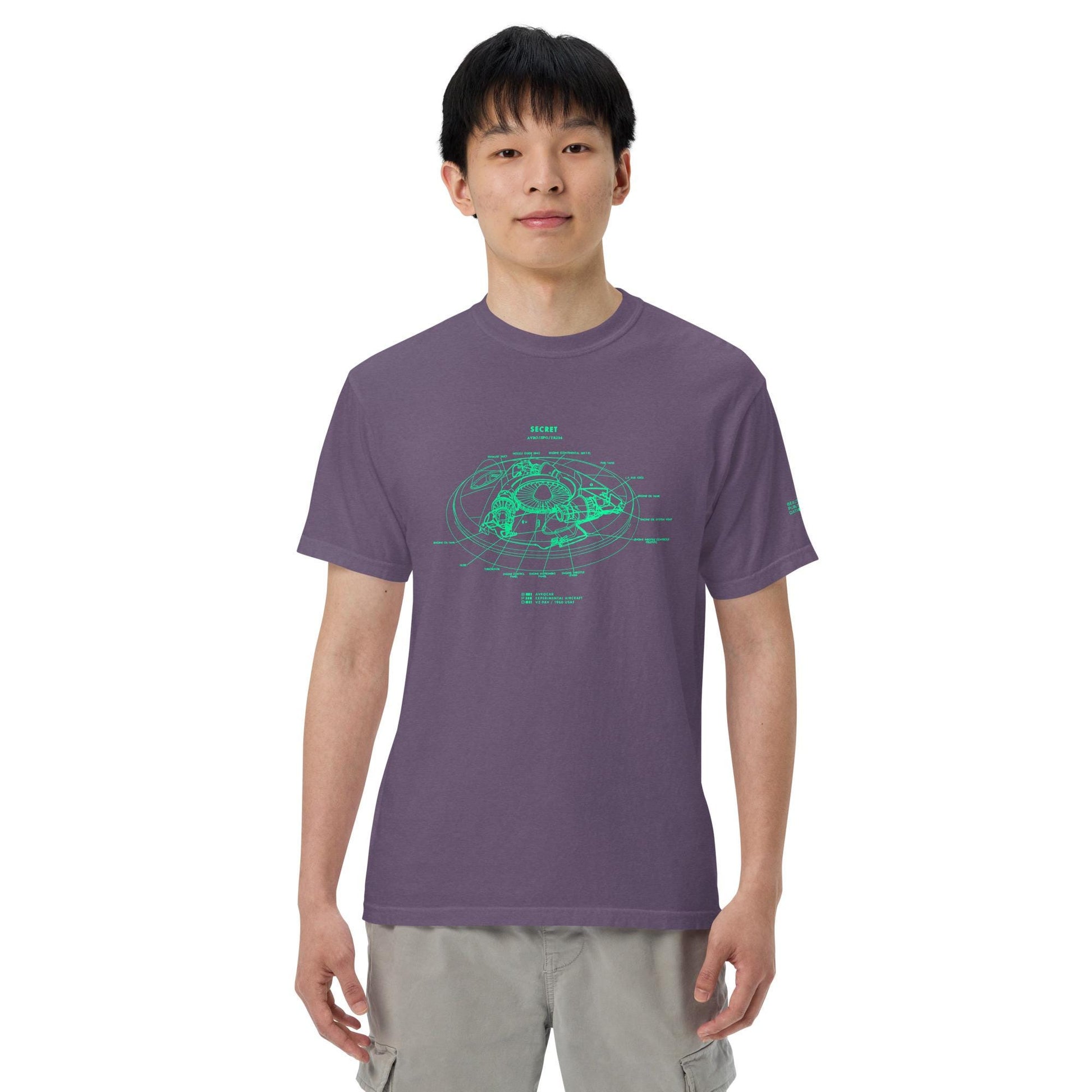 UFO Blueprint T-Shirt, Avrocar Flying Saucer Schematic, Military Aircraft Gift - Top Secret Aviation Tee, USAF VZ-9