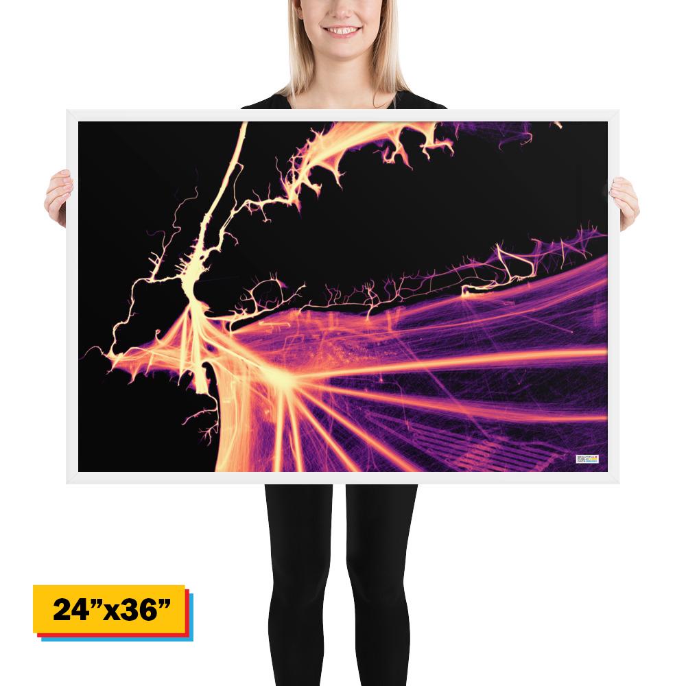 New York City Ship Traffic Map, Manhattan Nautical Wall Art, Maritime Data Visualization Print - One year of ship moveme