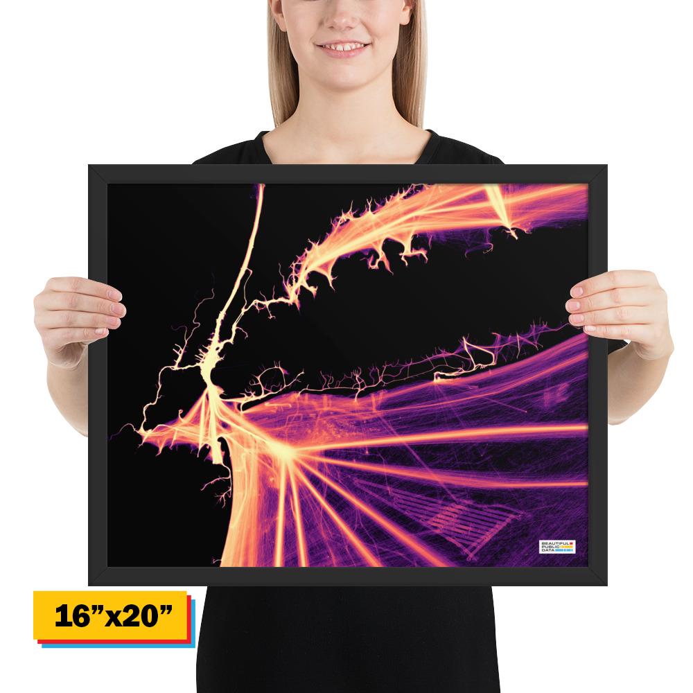 New York City Ship Traffic Map, Manhattan Nautical Wall Art, Maritime Data Visualization Print - One year of ship moveme