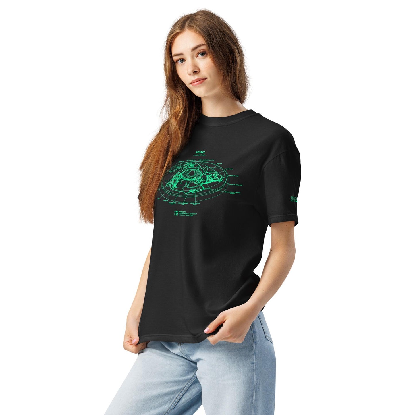 UFO Blueprint T-Shirt, Avrocar Flying Saucer Schematic, Military Aircraft Gift - Top Secret Aviation Tee, USAF VZ-9