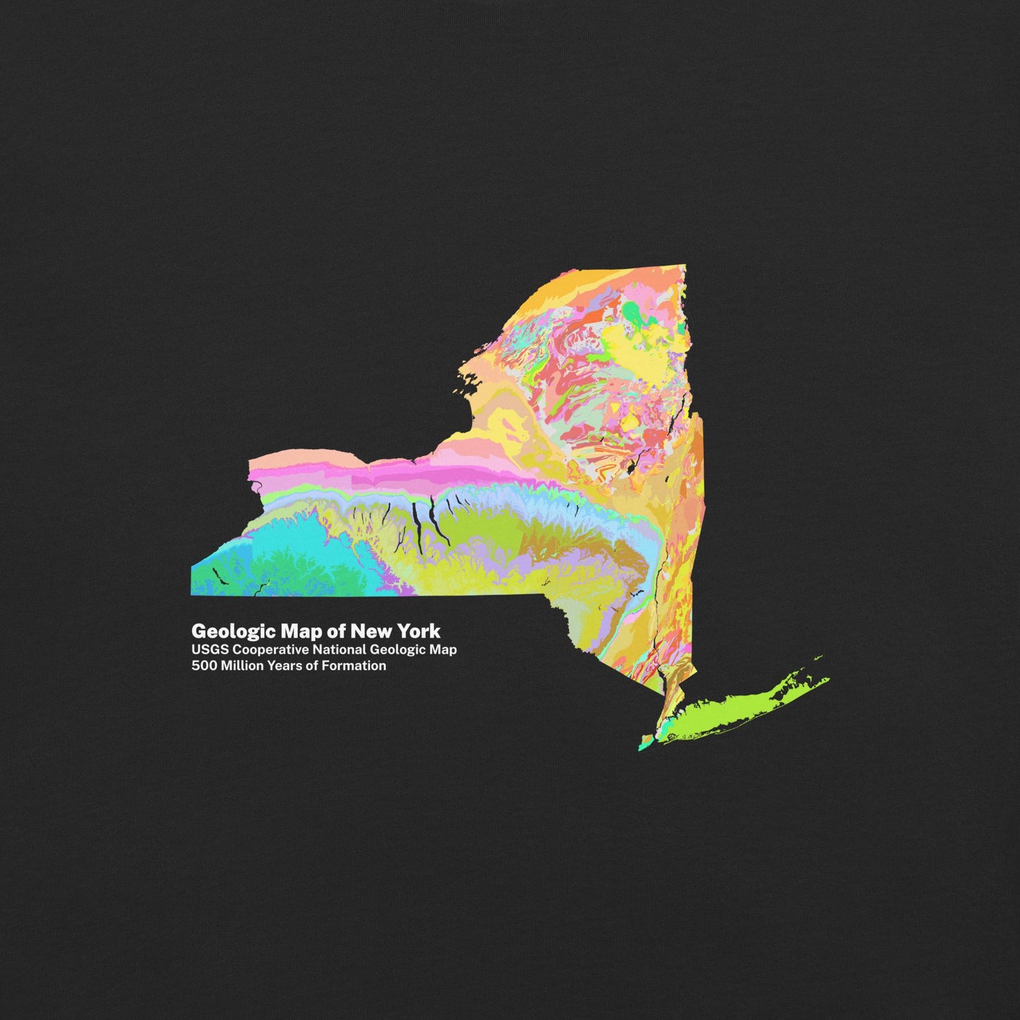 New York State Geology Map T-Shirt, USGS Bedrock Earth Science Tee