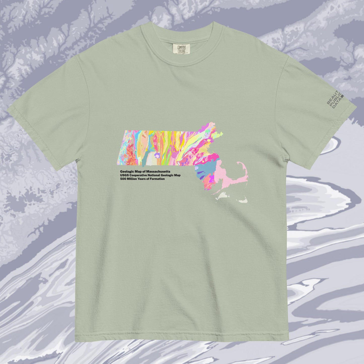 Massachusetts State Geology Map T-Shirt, USGS Bedrock Earth Science Tee (Light)