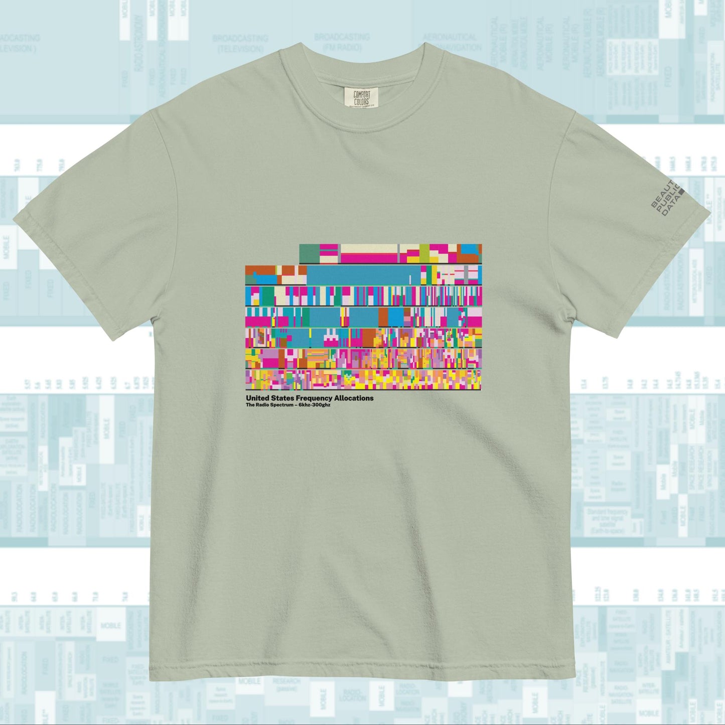 Radio Frequency Chart T-Shirt, Ham Radio Gift, NTIA Spectrum Allocation Tee - SDR Shortwave Amateur Radio Engineer Gift (Light)