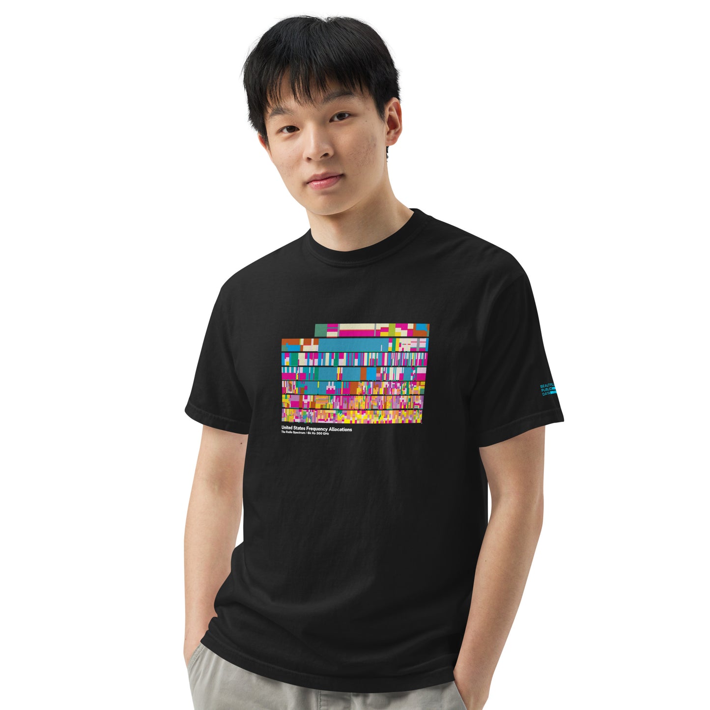 Radio Frequency Chart T-Shirt, Ham Radio Gift, NTIA Spectrum Allocation Tee - SDR Shortwave Amateur Radio Engineer Gift (Dark)