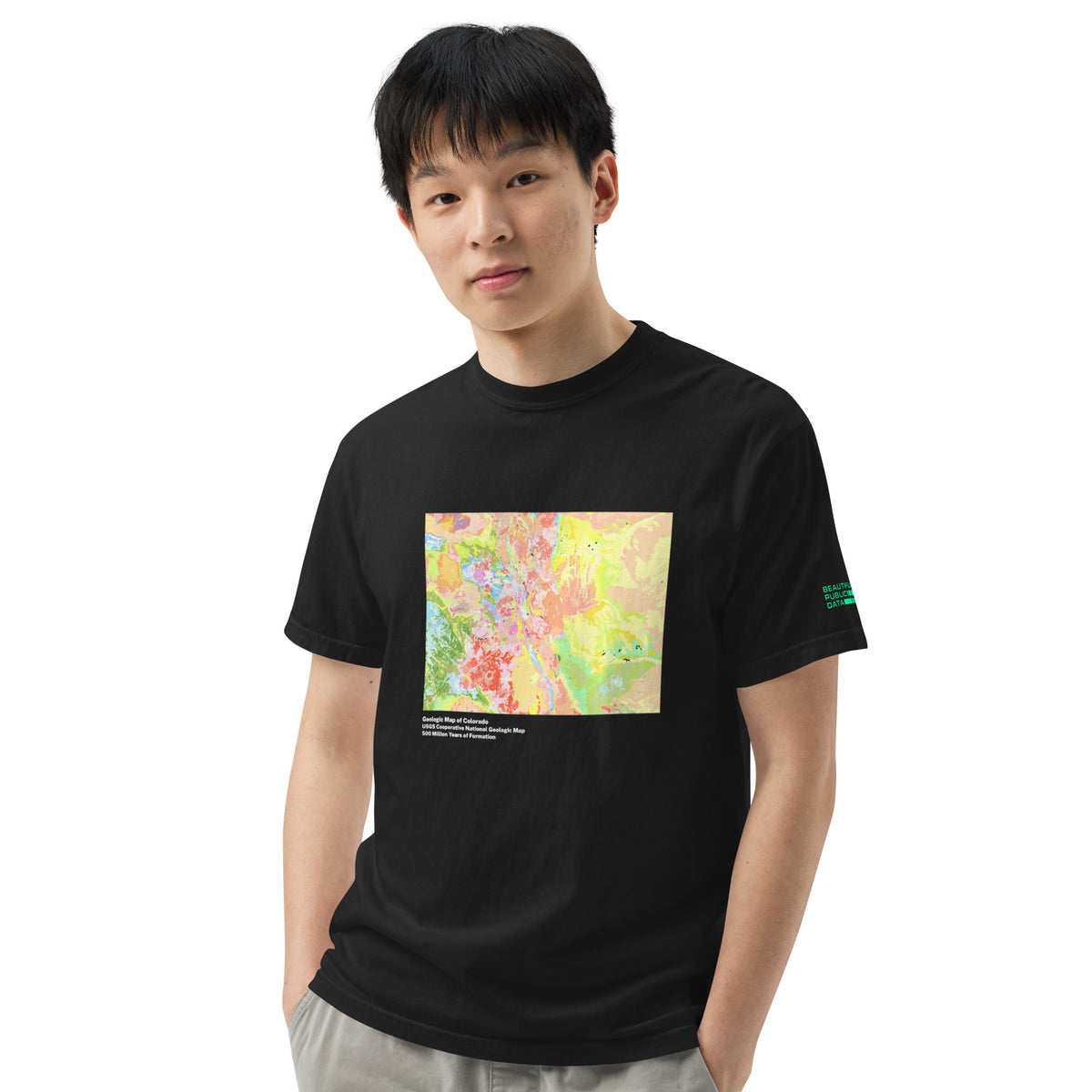 Colorado State Geology Map T-Shirt, USGS Bedrock Earth Science Tee (Dark)