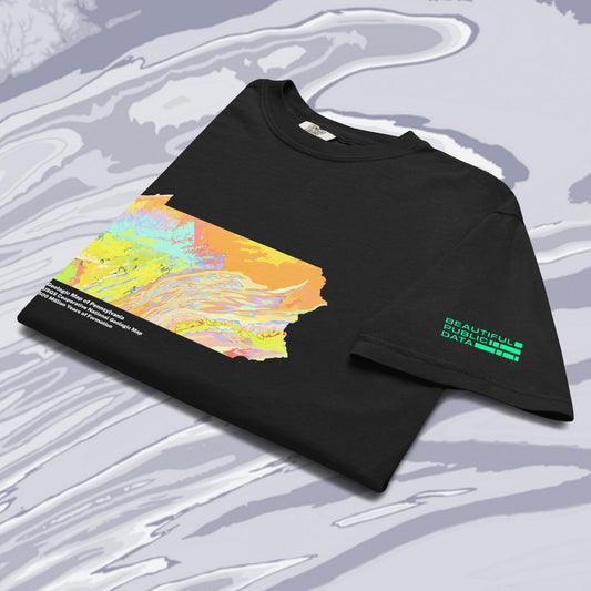 Pennsylvania State Geology Map T-Shirt, USGS Bedrock Earth Science Tee (Dark)