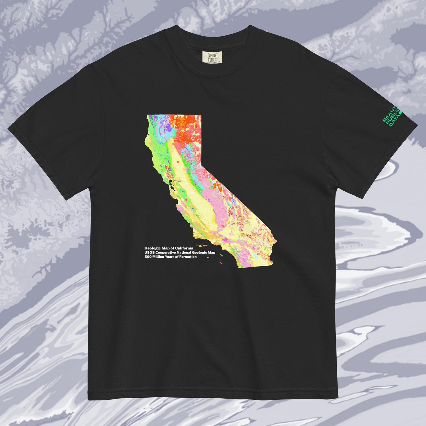 California State Geology Map T-Shirt, USGS Bedrock Earth Science Tee (Dark)