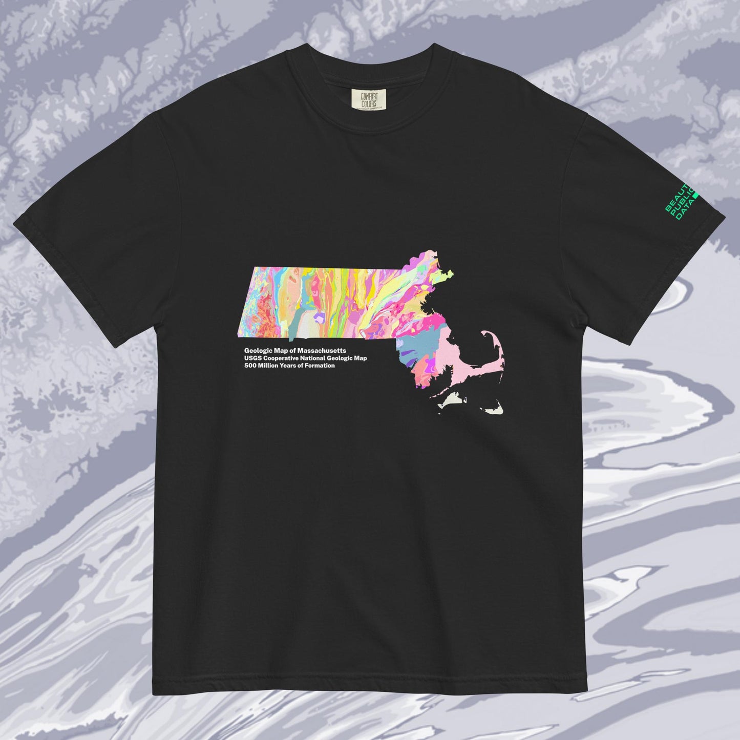 Massachusetts State Geology Map T-Shirt, USGS Bedrock Earth Science Tee (Dark)