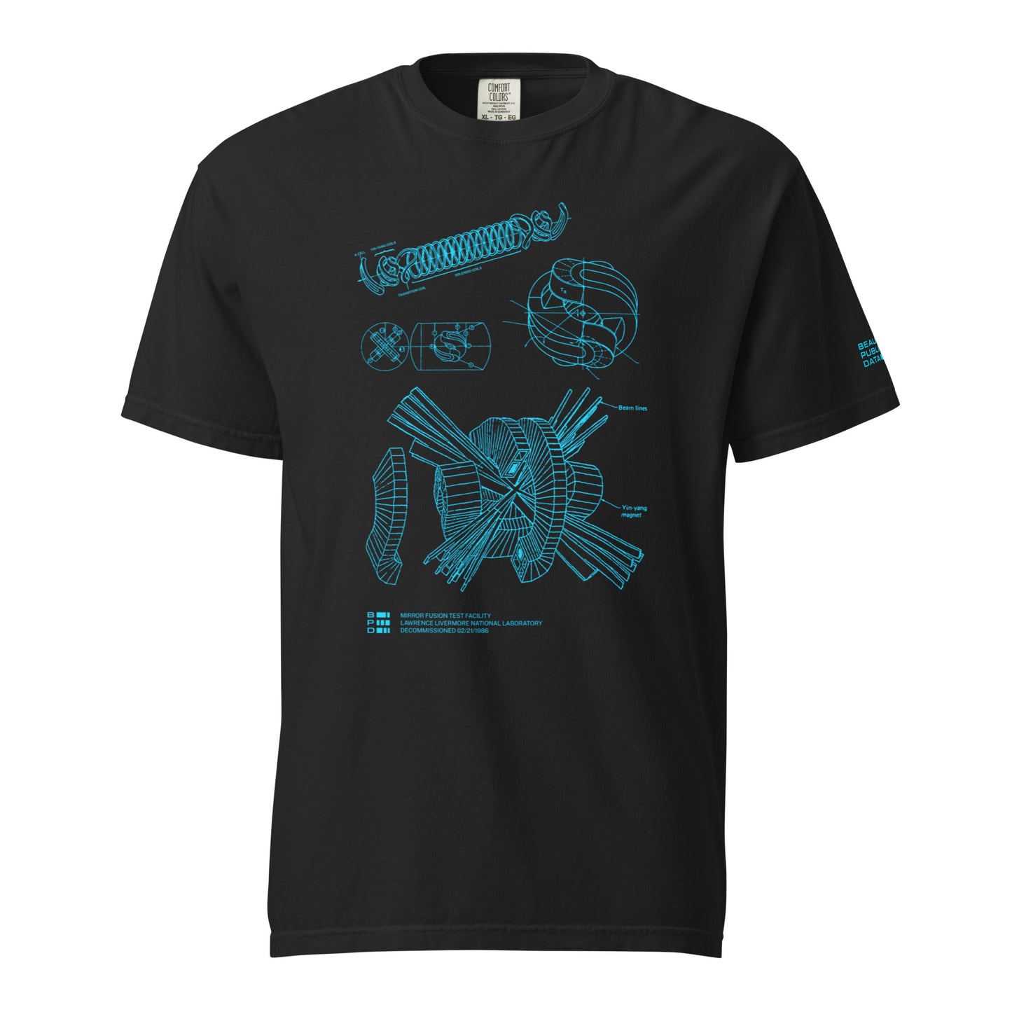 MFTF Fusion Reactor T-Shirt, Lawrence Livermore Magnet Schematic, Nuclear Physics Engineer Gift - Cold War Science Tee (Dark)