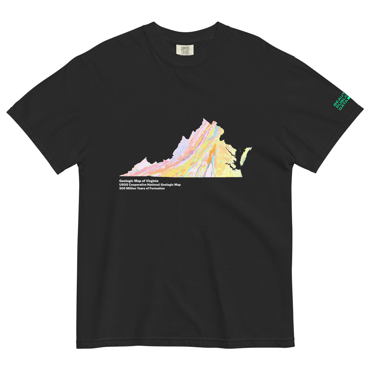 Virginia State Geology Map T-Shirt, USGS Bedrock Earth Science Tee (Dark)