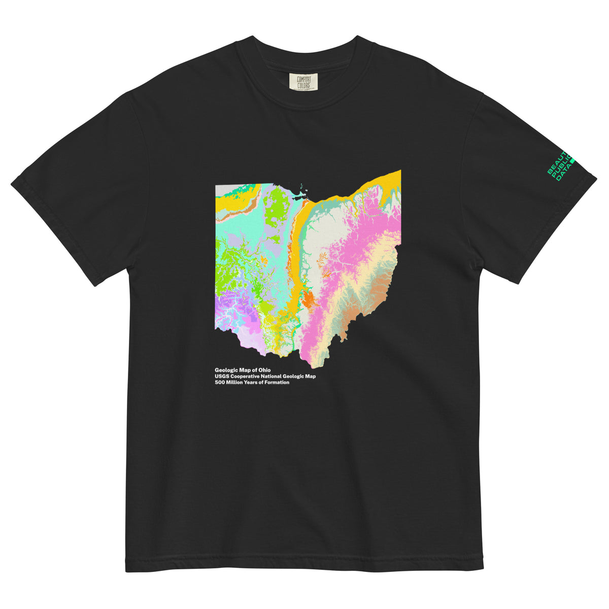 Ohio State Geology Map T-Shirt, USGS Bedrock Earth Science Tee (Dark)