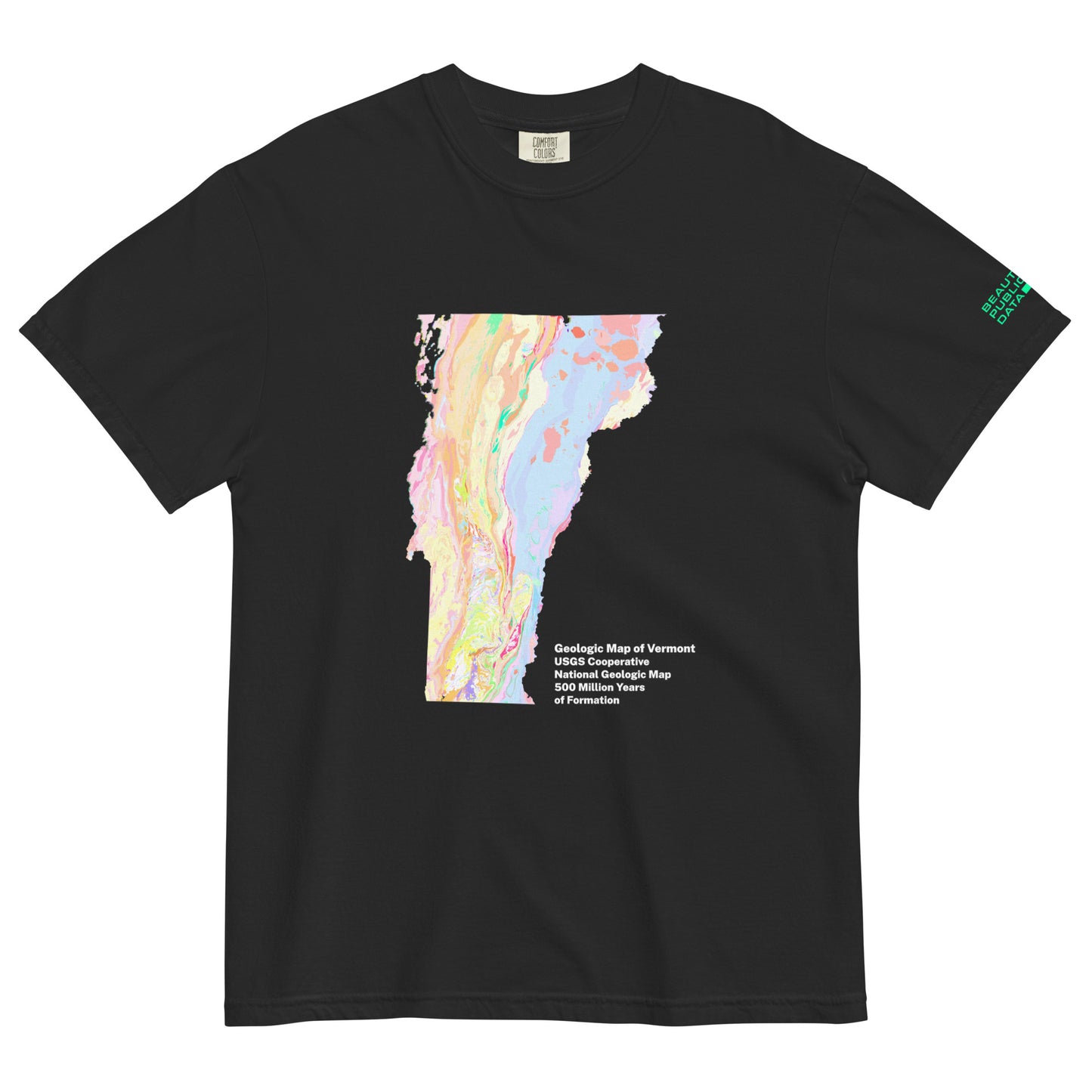 Vermont State Geology Map T-Shirt, USGS Bedrock Earth Science Tee (Dark)