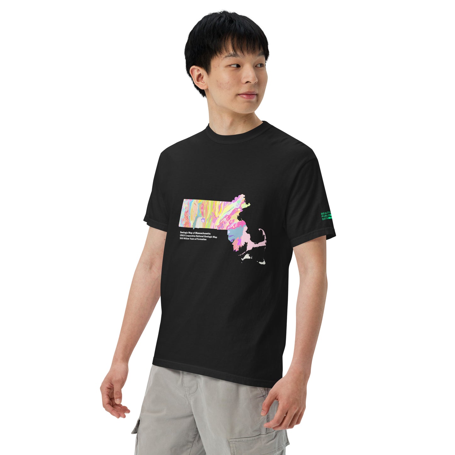Massachusetts State Geology Map T-Shirt, USGS Bedrock Earth Science Tee (Dark)