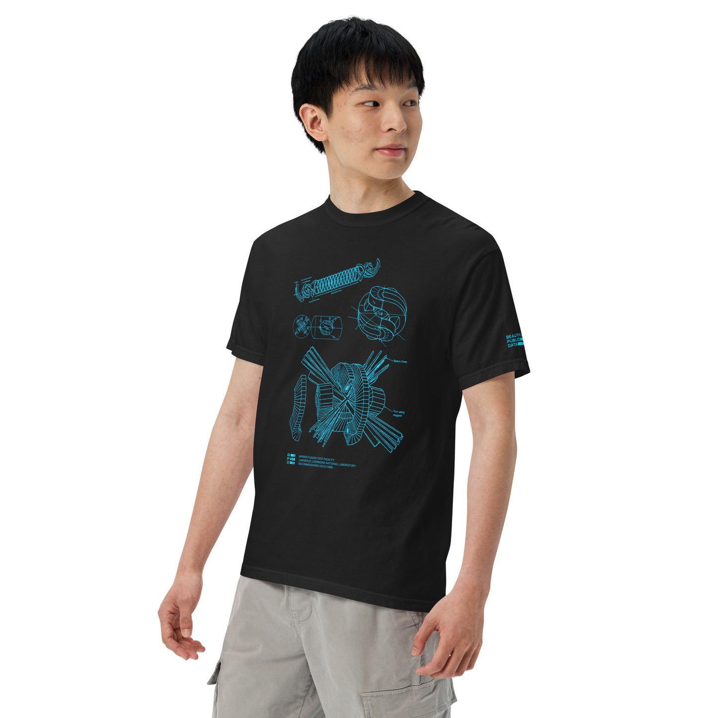 MFTF Fusion Reactor T-Shirt, Lawrence Livermore Magnet Schematic, Nuclear Physics Engineer Gift - Cold War Science Tee (Dark)