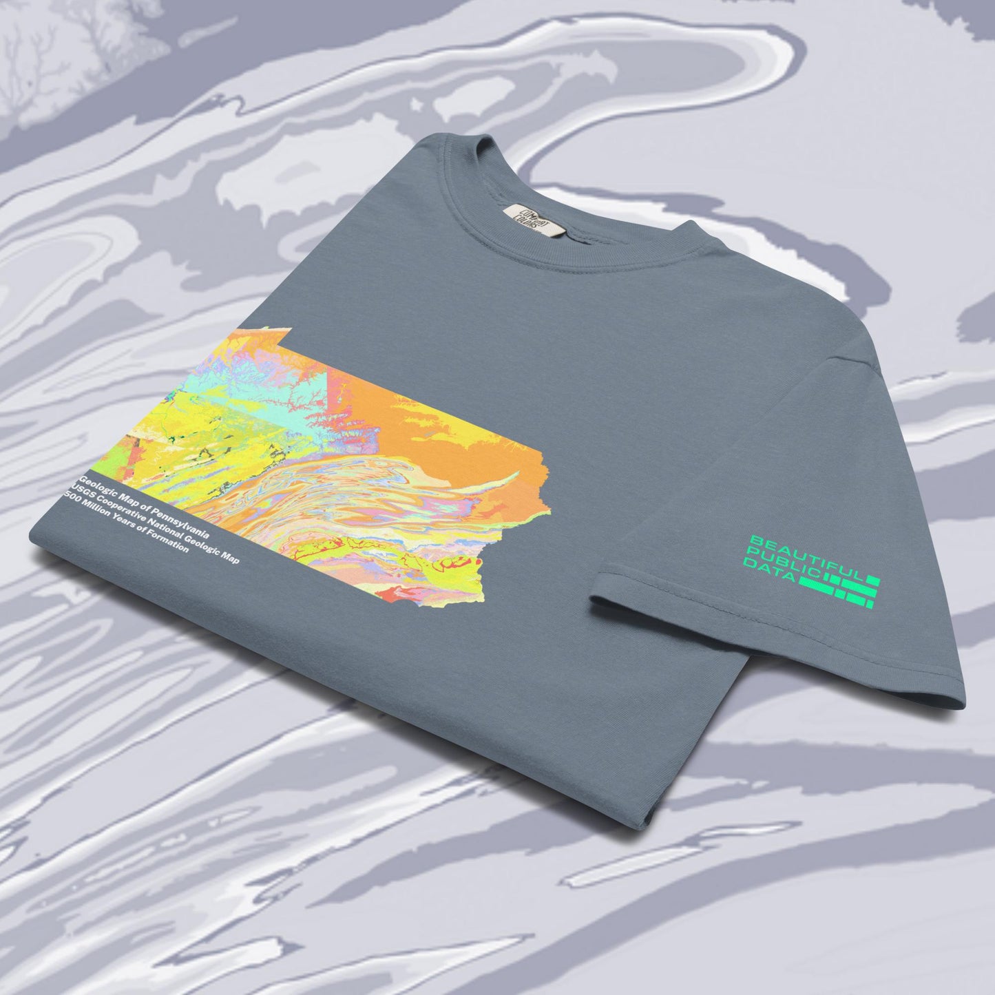 Pennsylvania State Geology Map T-Shirt, USGS Bedrock Earth Science Tee (Dark)