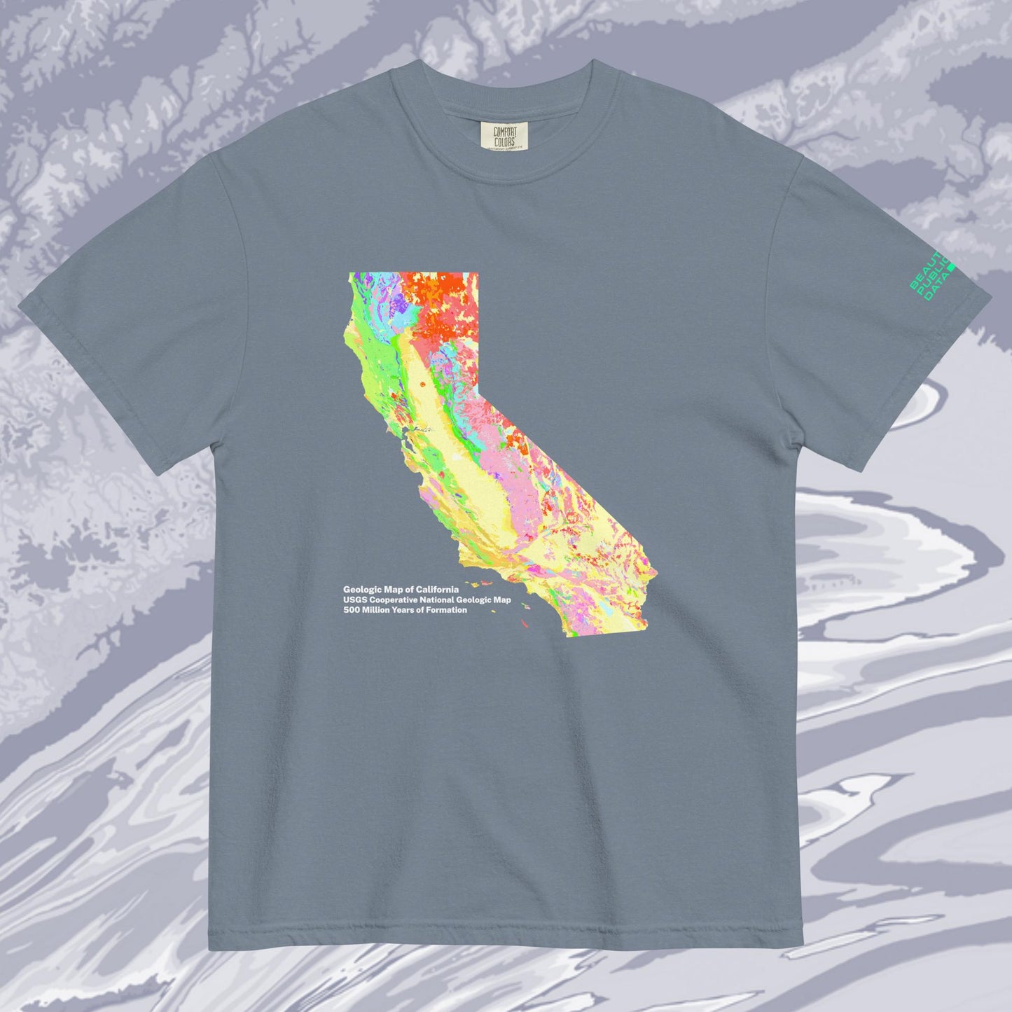California State Geology Map T-Shirt, USGS Bedrock Earth Science Tee (Dark)