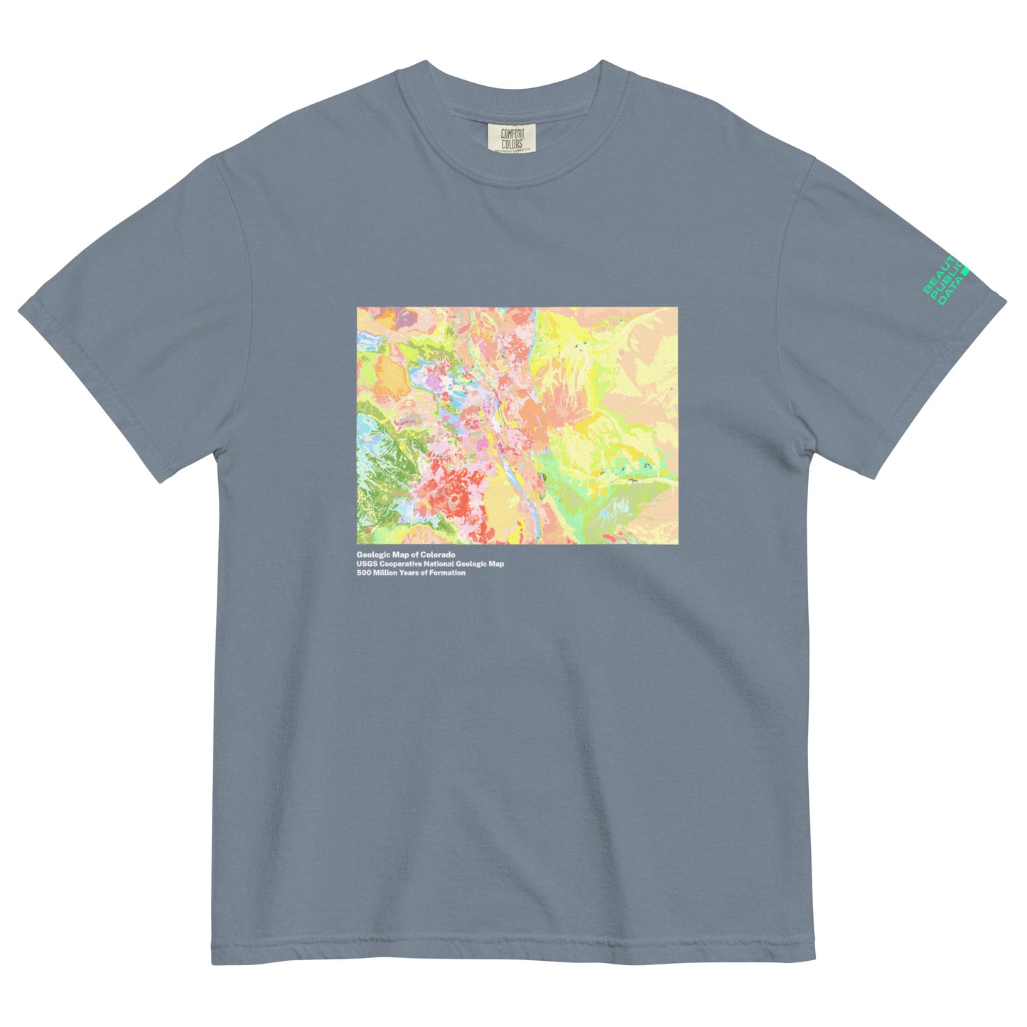 Colorado State Geology Map T-Shirt, USGS Bedrock Earth Science Tee (Dark)