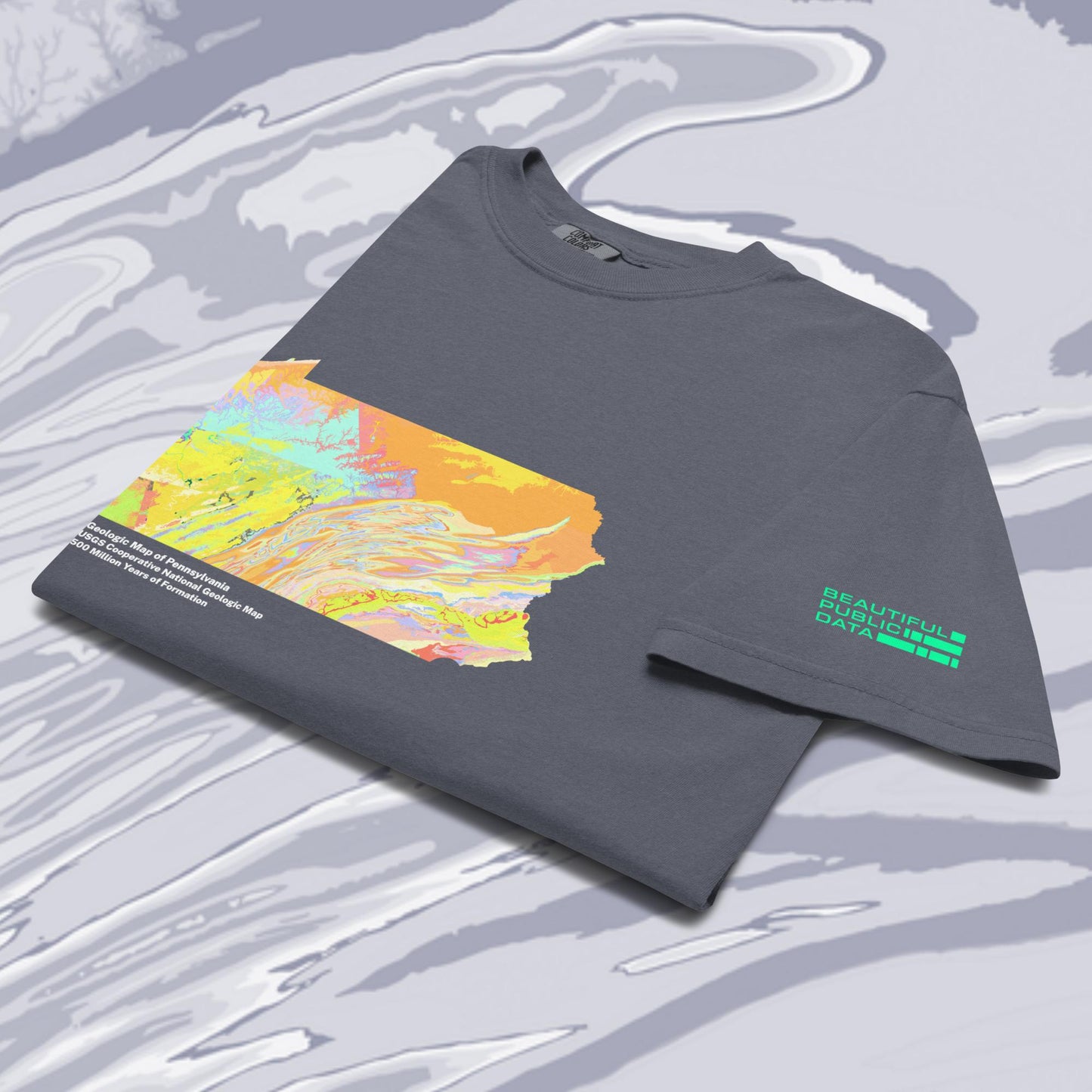 Pennsylvania State Geology Map T-Shirt, USGS Bedrock Earth Science Tee (Dark)