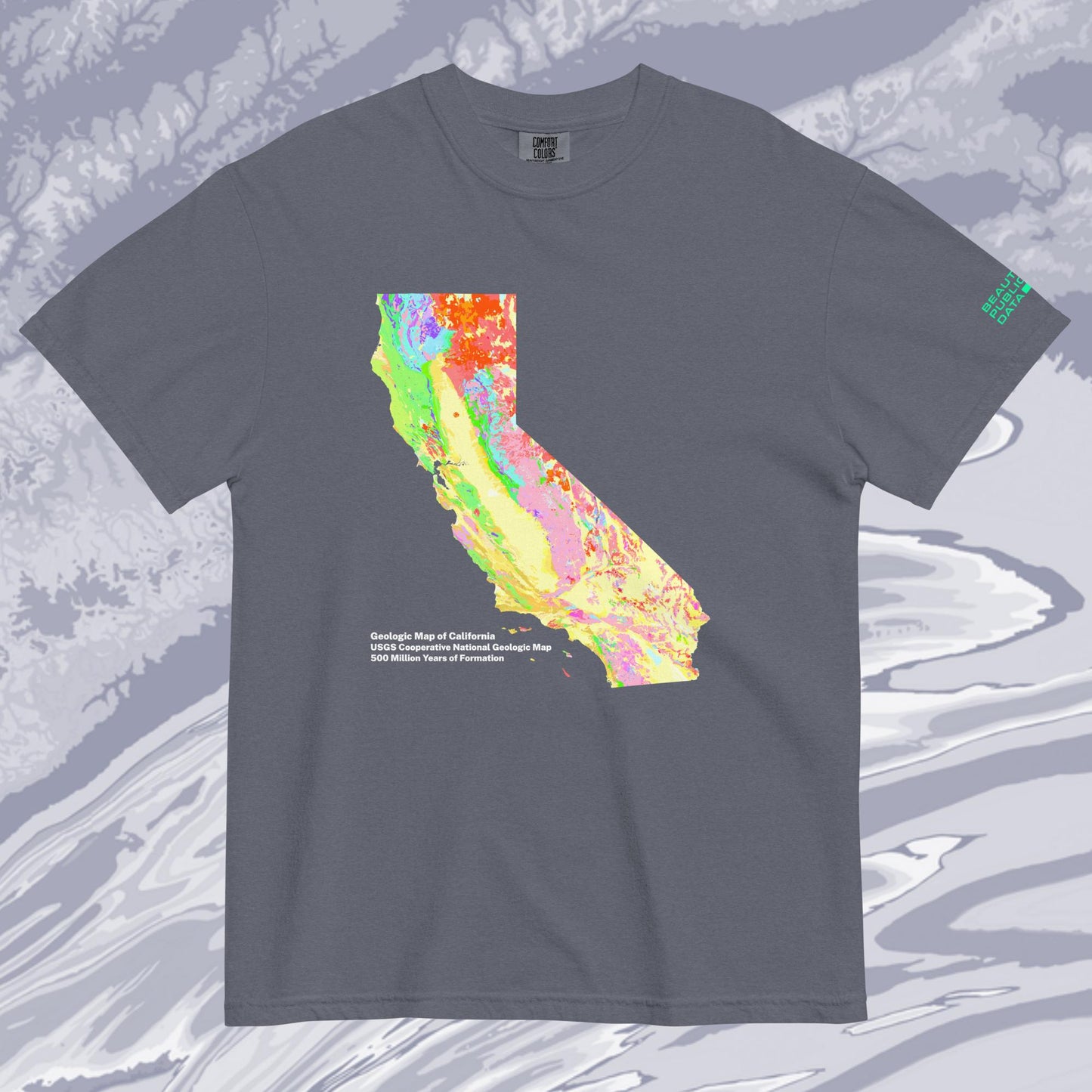 California State Geology Map T-Shirt, USGS Bedrock Earth Science Tee (Dark)