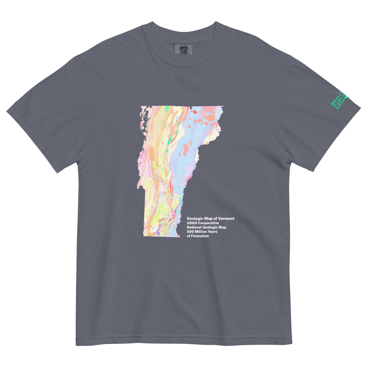 Vermont State Geology Map T-Shirt, USGS Bedrock Earth Science Tee (Dark)