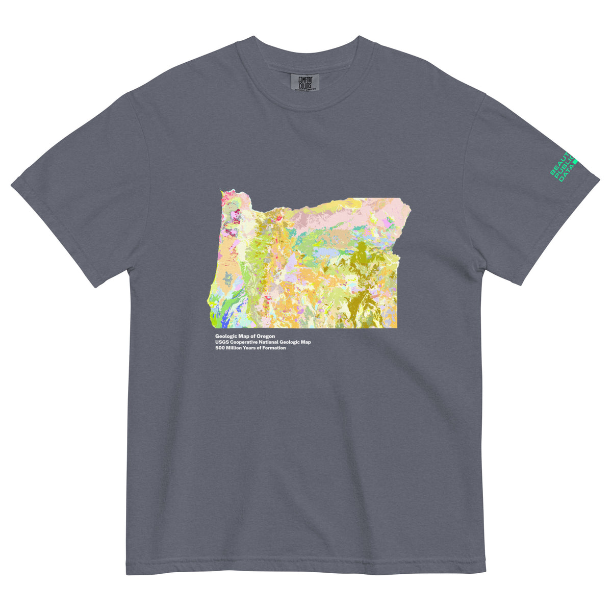 Oregon State Geology Map T-Shirt, USGS Bedrock Earth Science Tee (Dark)