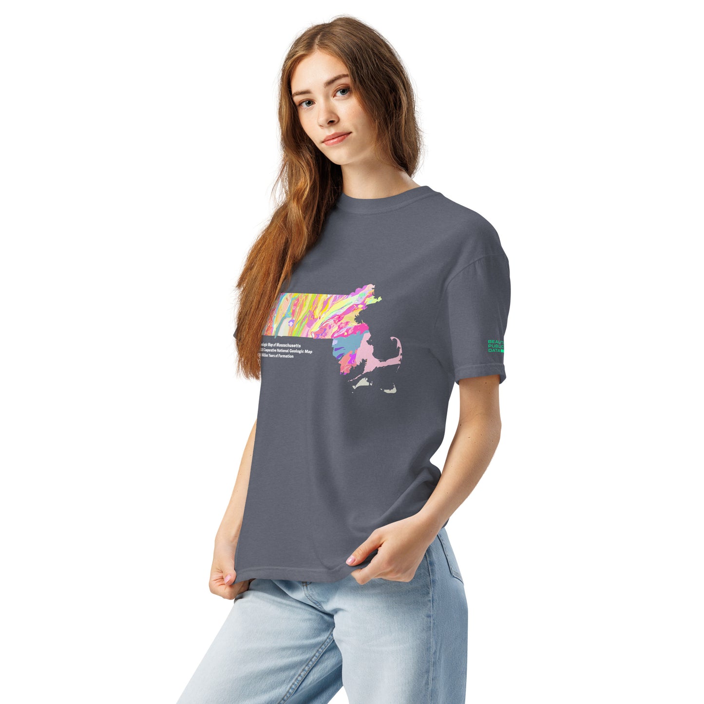 Massachusetts State Geology Map T-Shirt, USGS Bedrock Earth Science Tee (Dark)