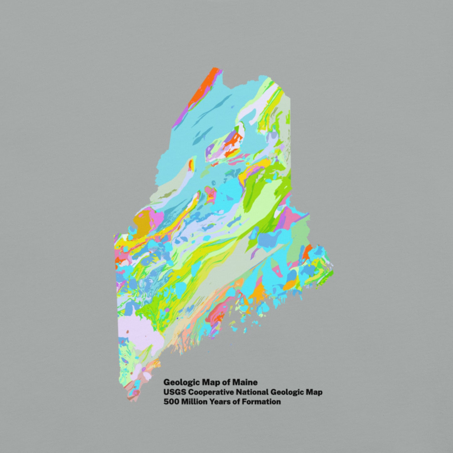 Maine State Geology Map T-Shirt, USGS Bedrock Earth Science Tee (Light)