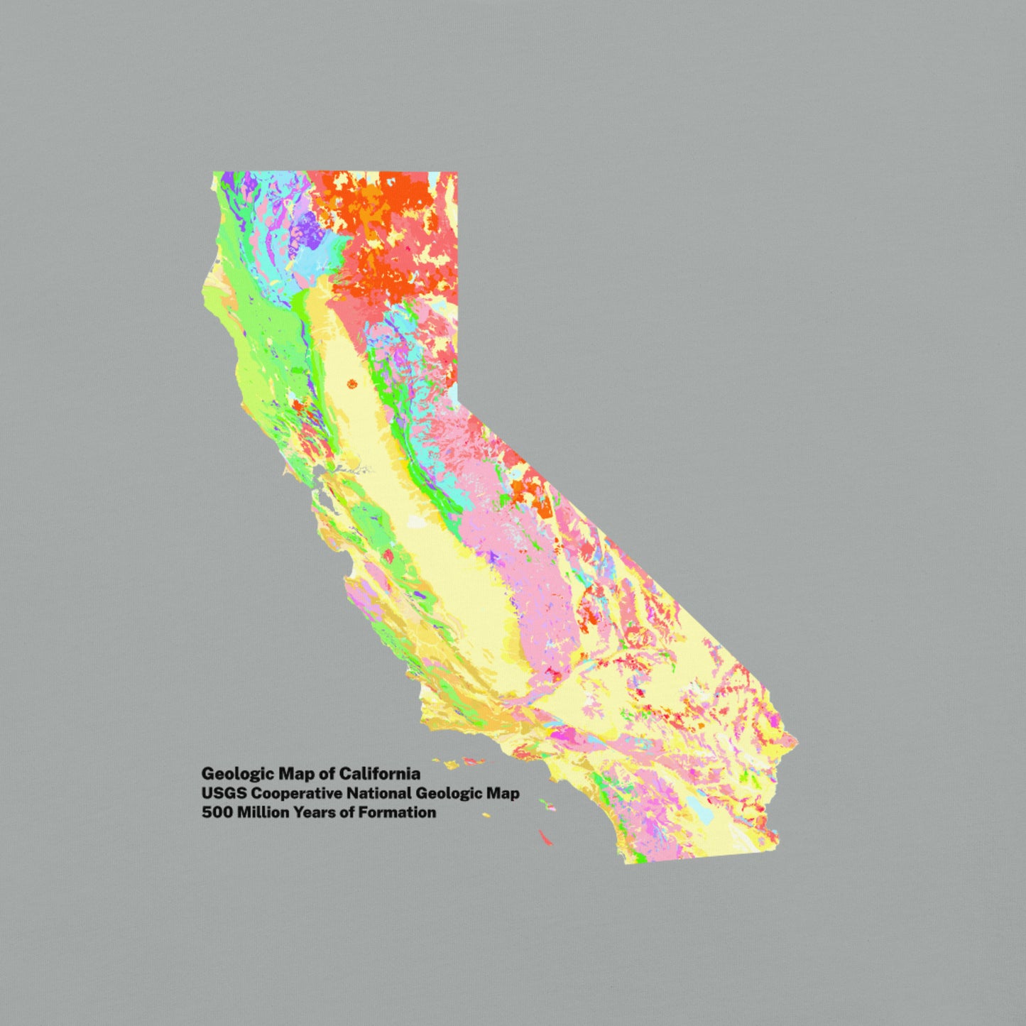 California State Geology Map T-Shirt, USGS Bedrock Earth Science Tee (Light)