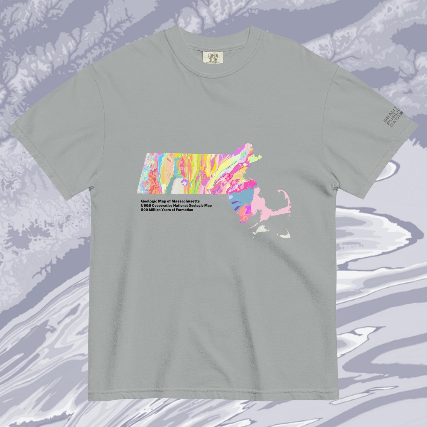 Massachusetts State Geology Map T-Shirt, USGS Bedrock Earth Science Tee (Light)