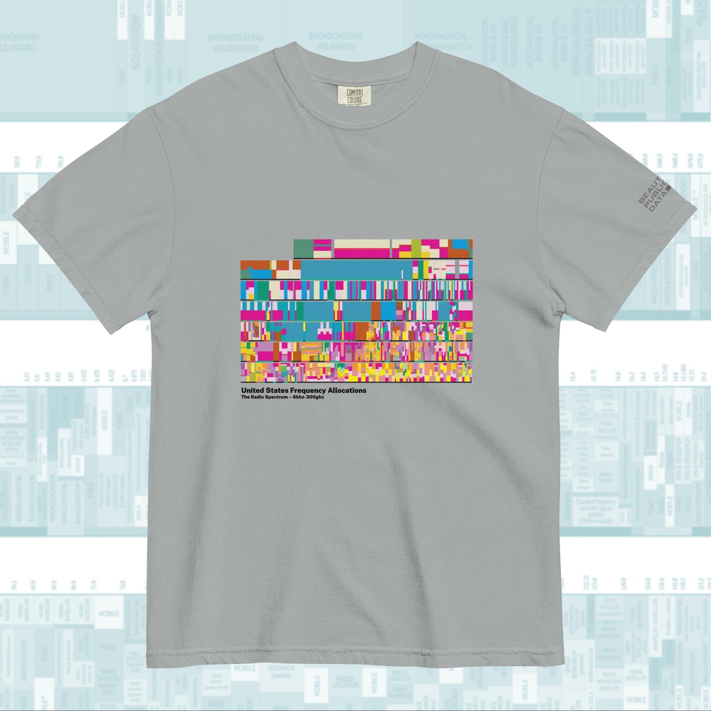 Radio Frequency Chart T-Shirt, Ham Radio Gift, NTIA Spectrum Allocation Tee - SDR Shortwave Amateur Radio Engineer Gift (Light)