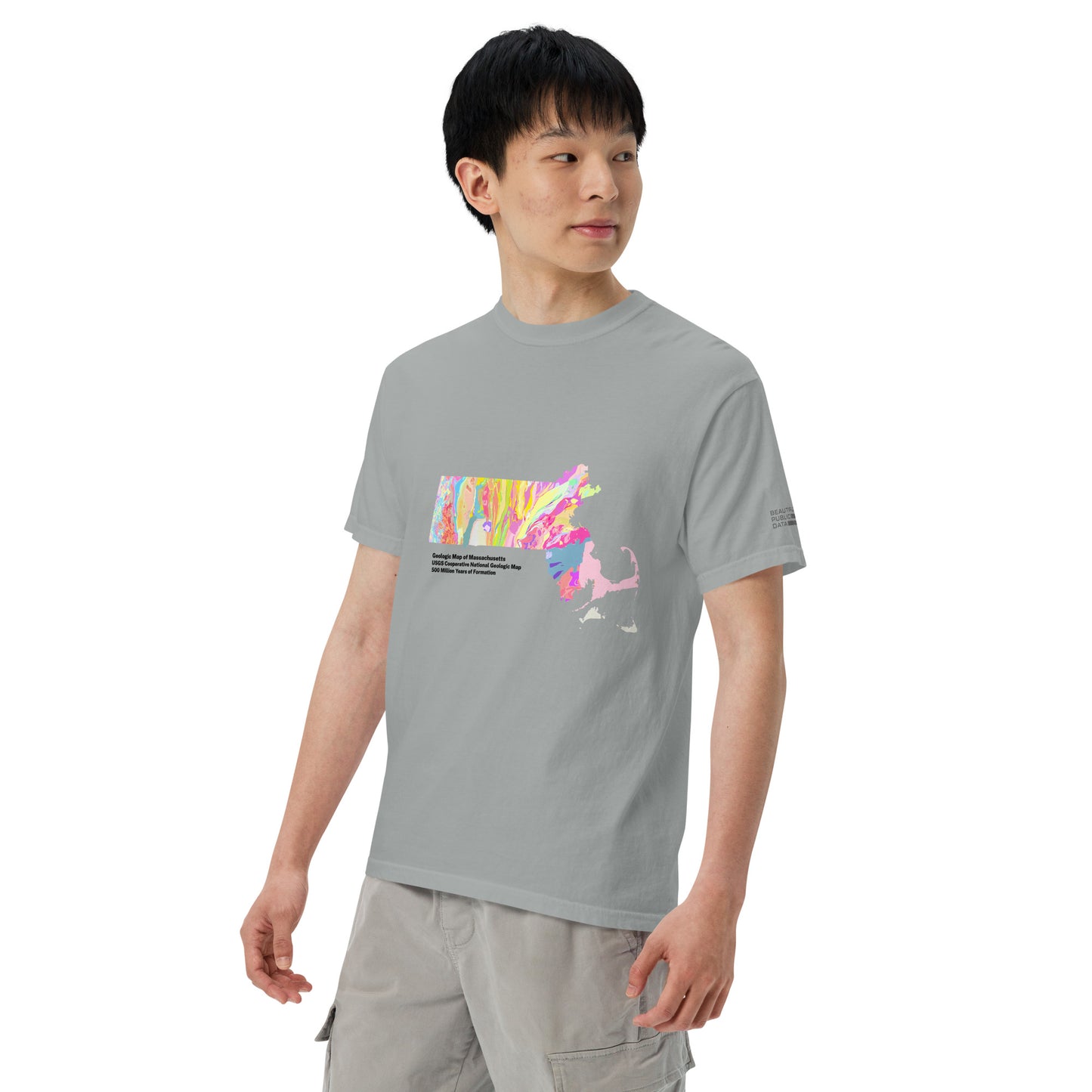 Massachusetts State Geology Map T-Shirt, USGS Bedrock Earth Science Tee (Light)