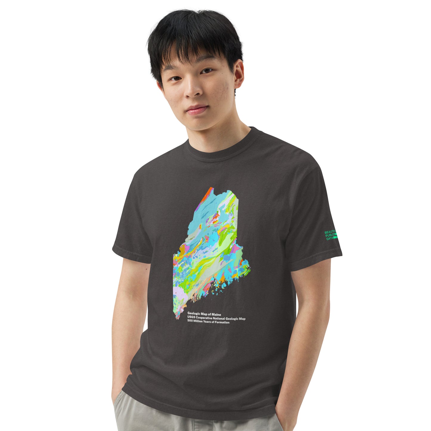 Maine State Geology Map T-Shirt, USGS Bedrock Earth Science Tee (Dark)