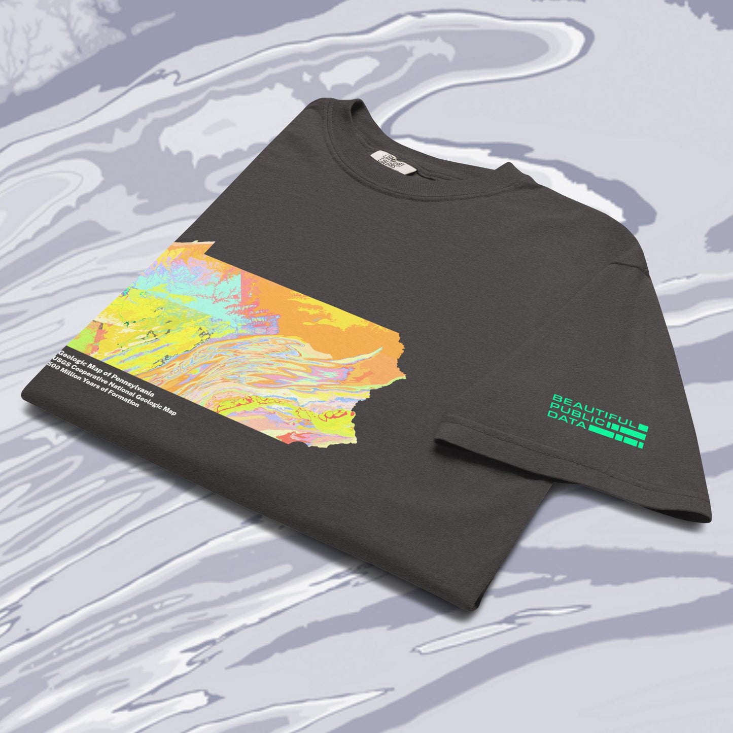 Pennsylvania State Geology Map T-Shirt, USGS Bedrock Earth Science Tee (Dark)