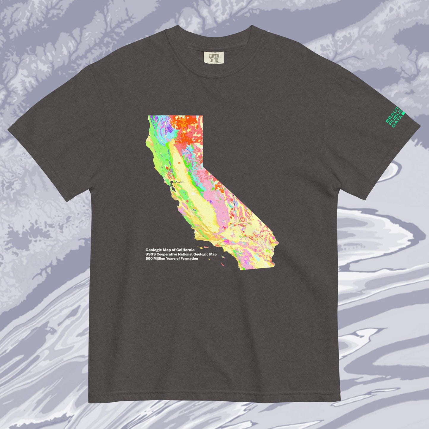 California State Geology Map T-Shirt, USGS Bedrock Earth Science Tee (Dark)