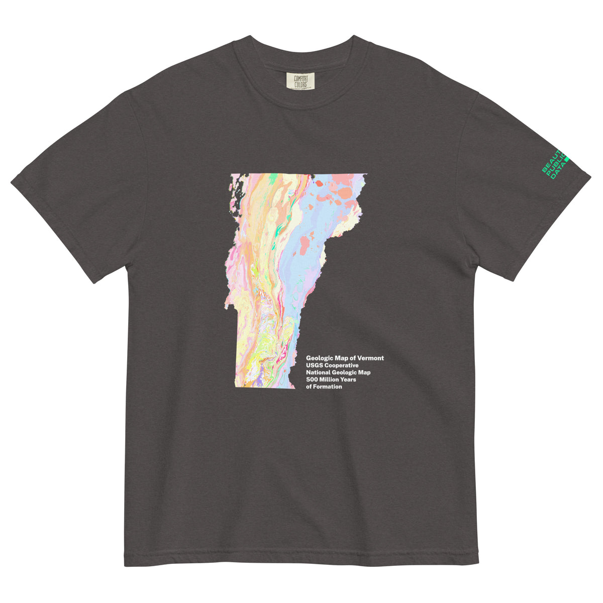 Vermont State Geology Map T-Shirt, USGS Bedrock Earth Science Tee (Dark)