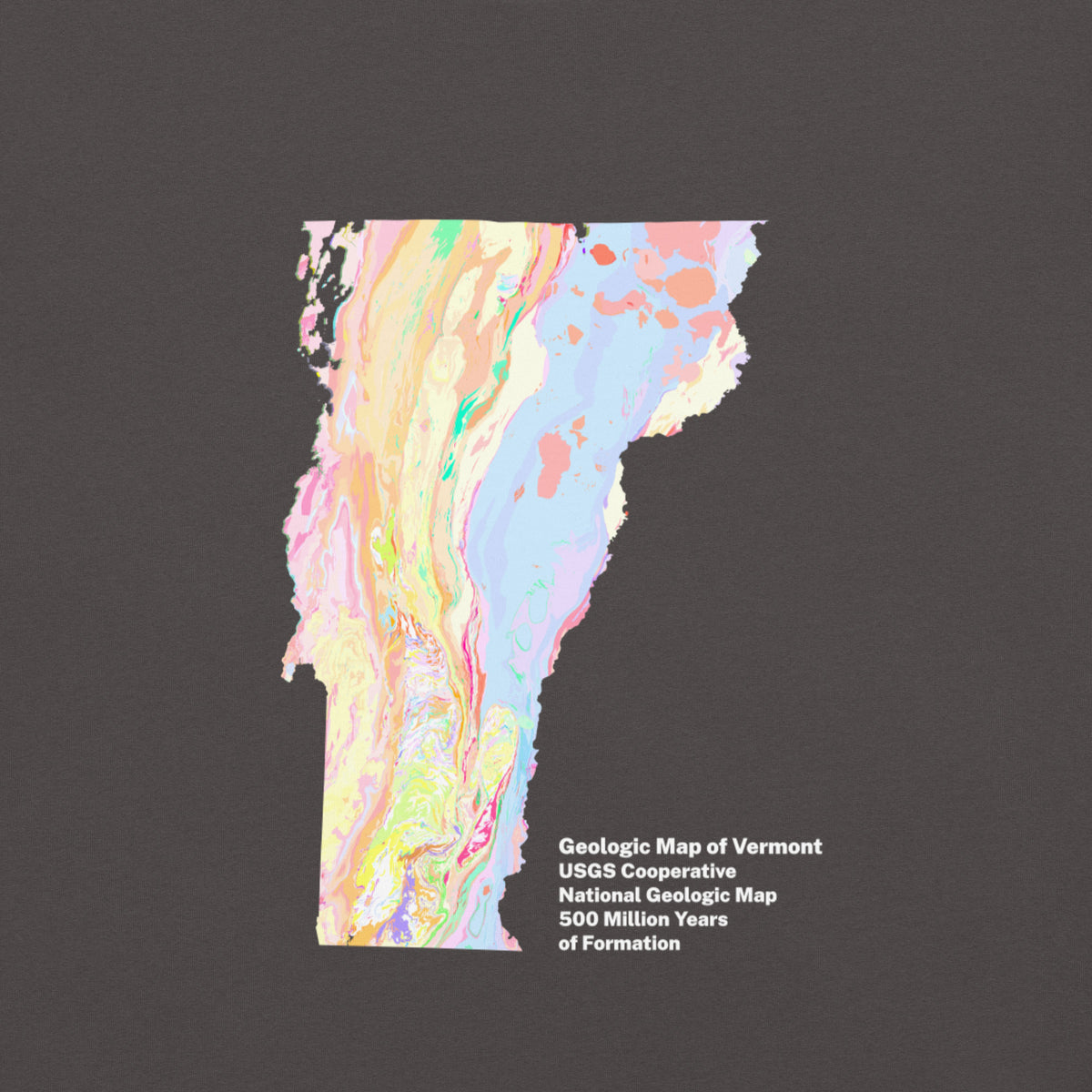 Vermont State Geology Map T-Shirt, USGS Bedrock Earth Science Tee (Dark)