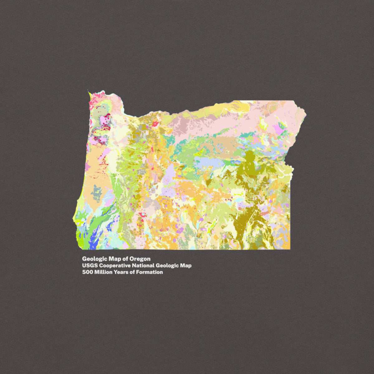 Oregon State Geology Map T-Shirt, USGS Bedrock Earth Science Tee (Dark)