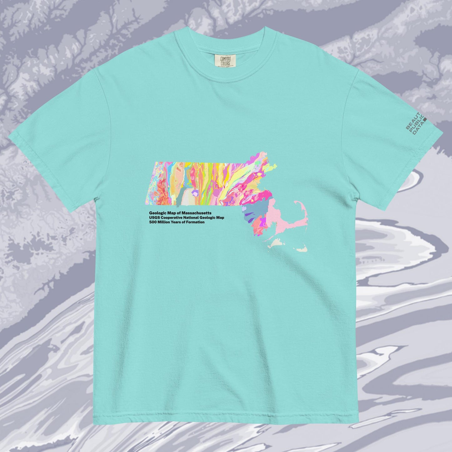 Massachusetts State Geology Map T-Shirt, USGS Bedrock Earth Science Tee (Light)