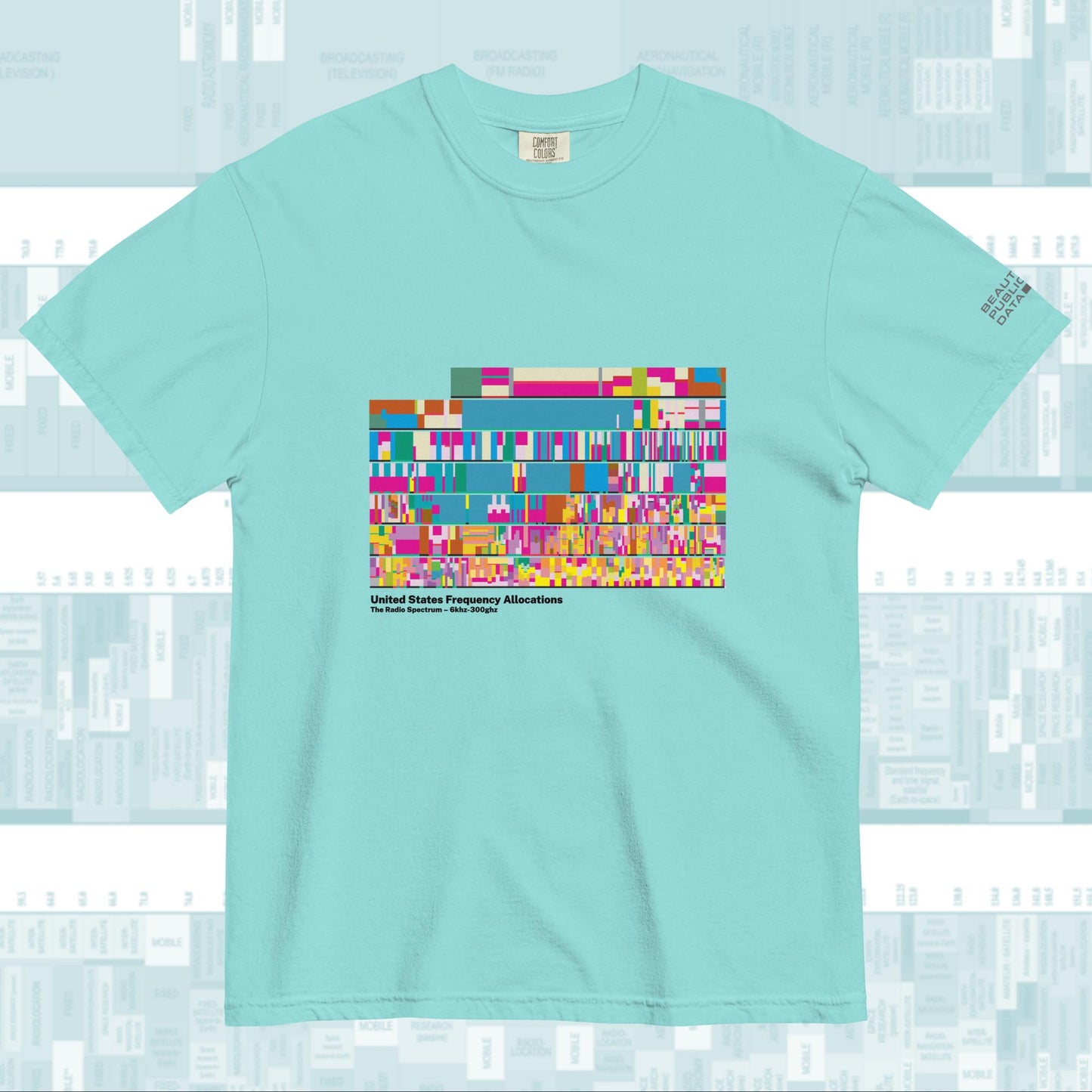 Radio Frequency Chart T-Shirt, Ham Radio Gift, NTIA Spectrum Allocation Tee - SDR Shortwave Amateur Radio Engineer Gift (Light)