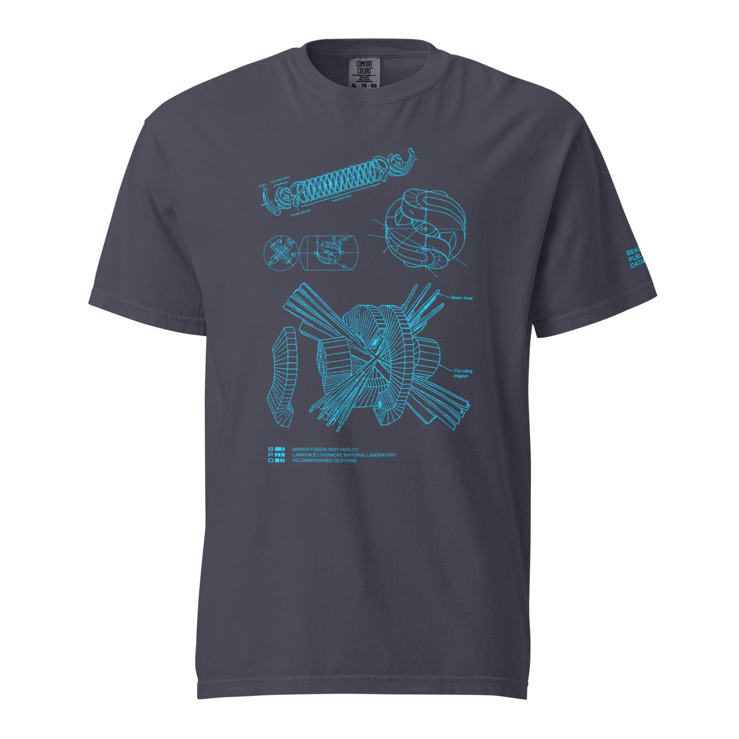 MFTF Fusion Reactor T-Shirt, Lawrence Livermore Magnet Schematic, Nuclear Physics Engineer Gift - Cold War Science Tee (Dark)