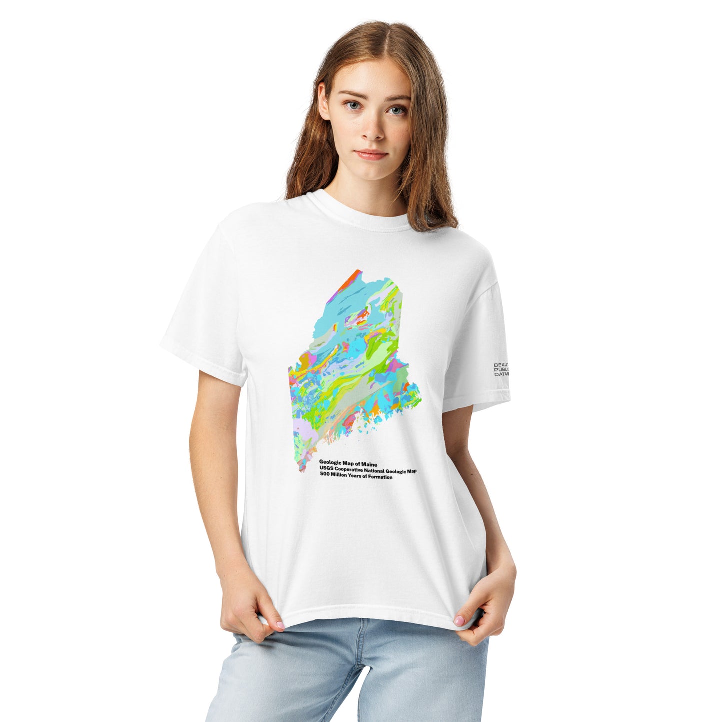 Maine State Geology Map T-Shirt, USGS Bedrock Earth Science Tee (Light)
