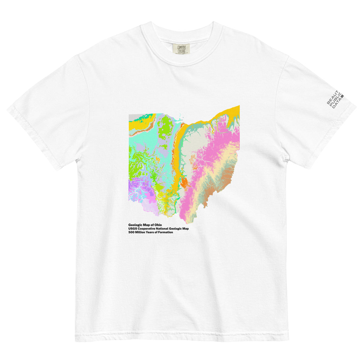 Ohio State Geology Map T-Shirt, USGS Bedrock Earth Science Tee (Light)