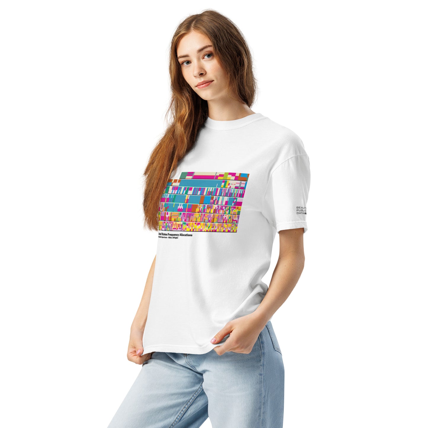 Radio Frequency Chart T-Shirt, Ham Radio Gift, NTIA Spectrum Allocation Tee - SDR Shortwave Amateur Radio Engineer Gift (Light)
