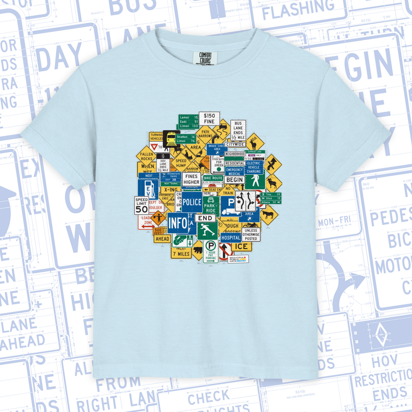 Kids Highway Signs T-Shirt, Road Trip Shirt, Youth Traffic Sign Tee