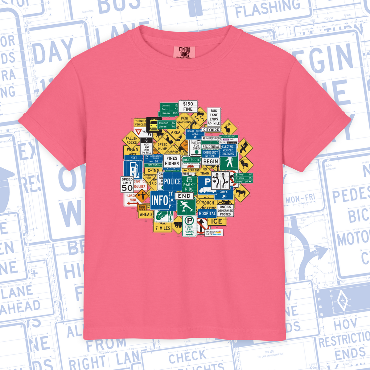Kids Highway Signs T-Shirt, Road Trip Shirt, Youth Traffic Sign Tee